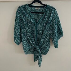 Max Studio Blue Black Tie Front Blouse
